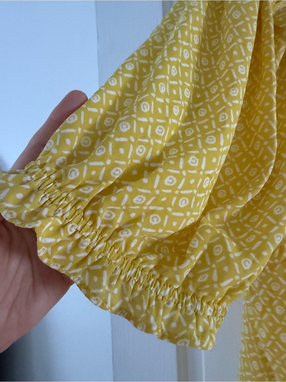 LOFT Yellow Geometric Ruffle-Sleeve Peasant Blouse - Picture 5 of 6